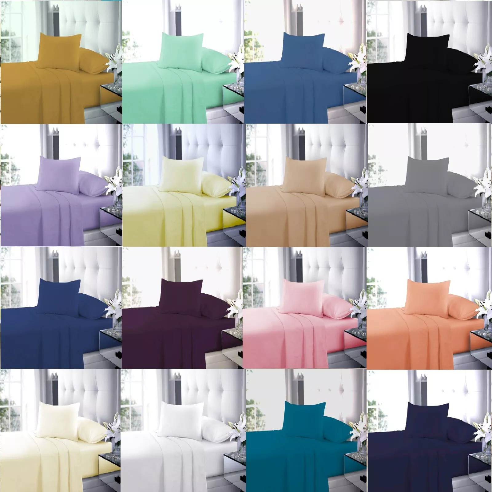 Percale Non Iron Cotton Flat and Fitted Sheet Set 